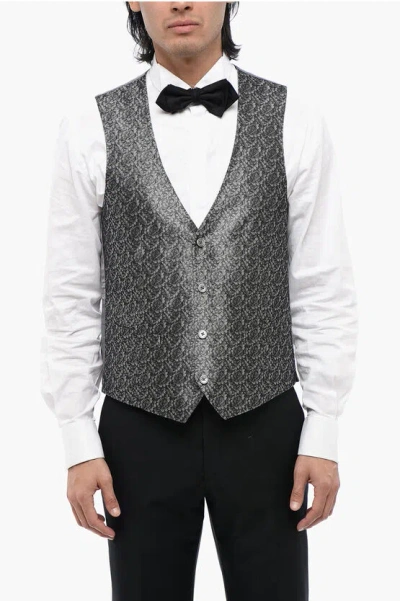 Corneliani Plant Motif Silk Academy Cerimo Waistcoat In Black