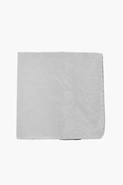 Corneliani Plant Motif Silk Pocket Square In Metallic
