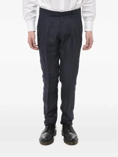 Corneliani Pleated Linen Trousers In 블루