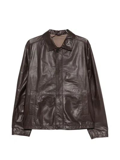 Corneliani Pocket Bovine-leather Jacket In Brown