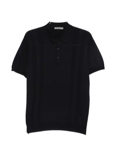 Corneliani Pointelle-knit Short-sleeve Polo Shirt In Black