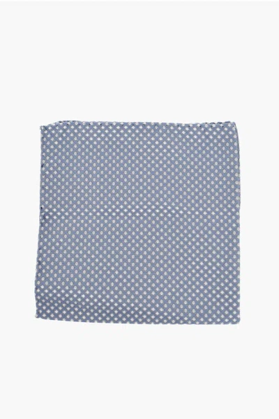 Corneliani Polka Dots Silk Pocket Square In Blue