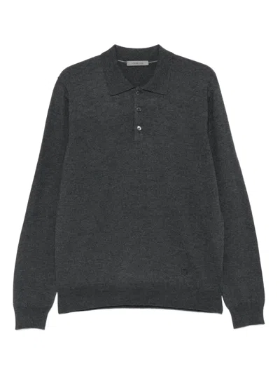 Corneliani Polo-neck Buttoned Polo Shirt In Gray
