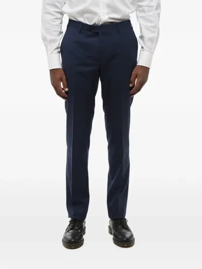 Corneliani Pressed-crease Virgin-wool Trousers In Blue