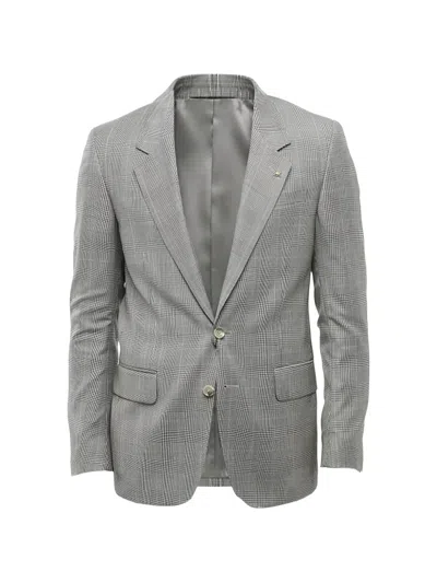 Corneliani Prince Of Wales Single-breasted Blazer In Gray