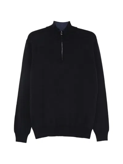 Corneliani Knitted Sweater With Half-zip Closure In Black