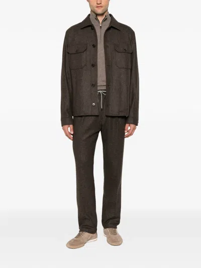 Corneliani Quarter-zip Knitted Sweater In Brown