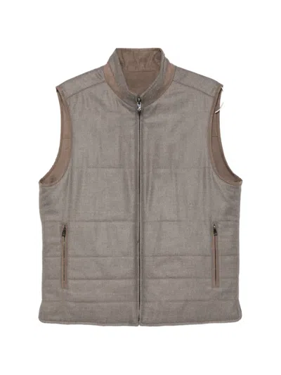 Corneliani Quilted-design Herringbone-pattern Gilet In Brown