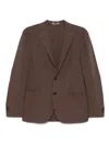 Corneliani Chocolate Brown Virgin Wool Linen Blended Single Breasted Blazer