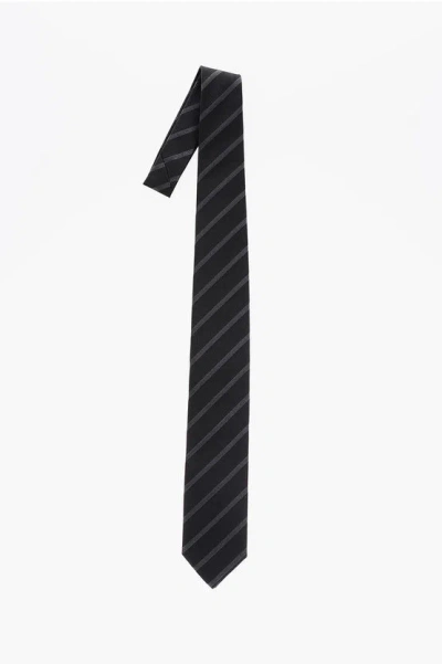 Corneliani Regimental Striped Lurex Silk Tie In Black