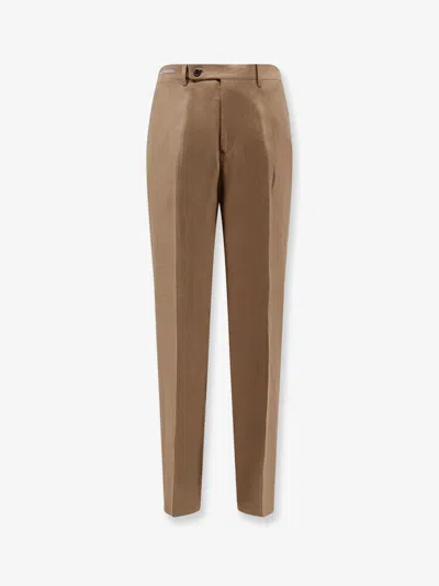 Corneliani Regular Linen Trousers In Brown