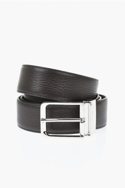 Corneliani Reversible Hammered Leather Belt With 35mm Metal Buckle In Pattern