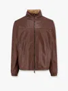 Corneliani Reversible Leather And Nylon Jacket With Adjustable Drawstring In Brown
