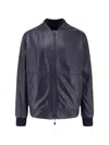 Corneliani Ribbed Leather Jacket In Blue