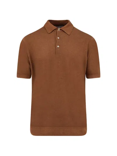 Corneliani Ribbed Polo Shirt In Brown