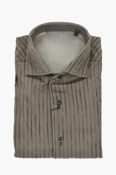Corneliani Ribbed Velour Shirt With Striped Pattern In Brown