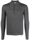 Corneliani Ribbed Virgin Wool Polo Shirt In Grey