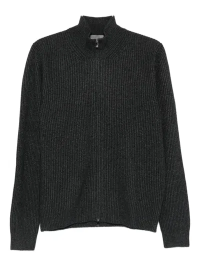 Corneliani Ribbed Zip-up Cardigan In Black