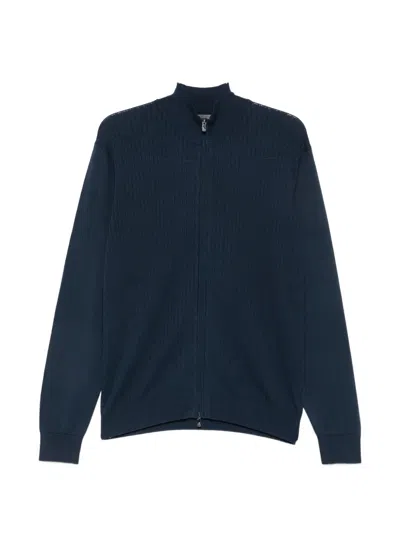 Corneliani Ribbed-knit Zip-fastening Cardigan In Blue