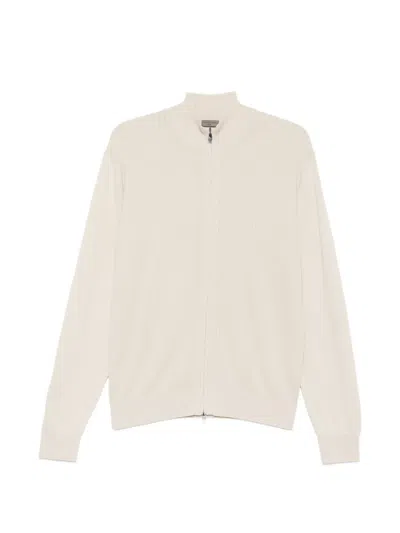 Corneliani Ribbed-knit Zip-fastening Cardigan In Neutral