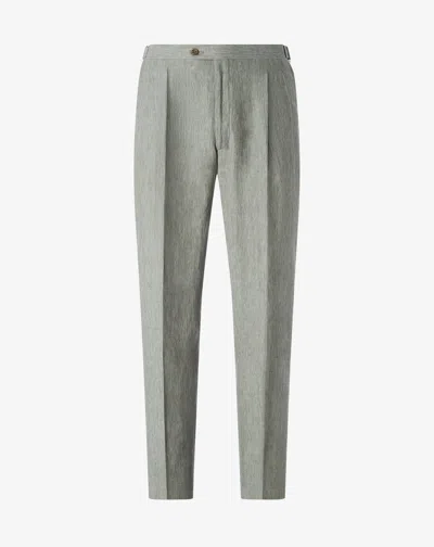 Corneliani Sage Green 2-dart Chambray Linen Trousers In Multi