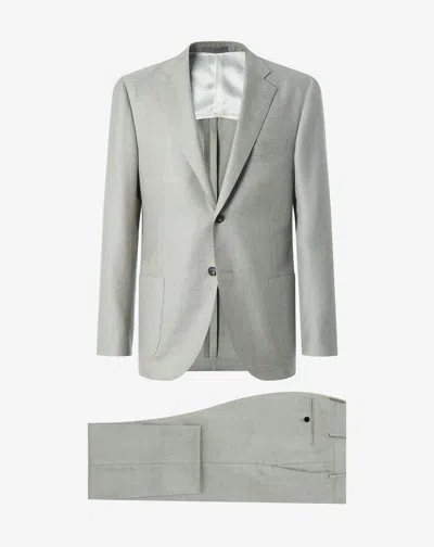 Corneliani Sage Green Silk, Wool And Linen Twill Suit In Gray