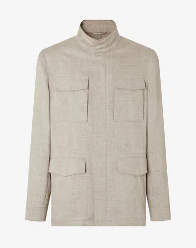 Corneliani Sand Beige Linen, Stretch Wool Field Jacket In Neutral