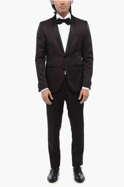 Corneliani Satin Suit With Damasco Motif In Black