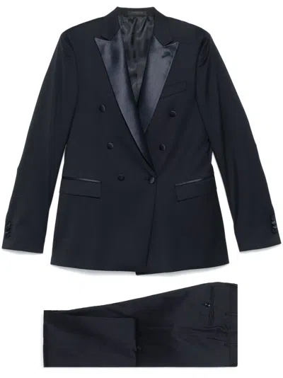 Corneliani Satin-trim Suit In Blue
