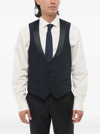 Corneliani Satin-detail Shawl-lapel Waistcoat In Blue