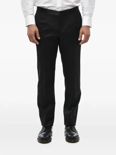 Corneliani Satin-detail Virgin Wool Trousers In Black