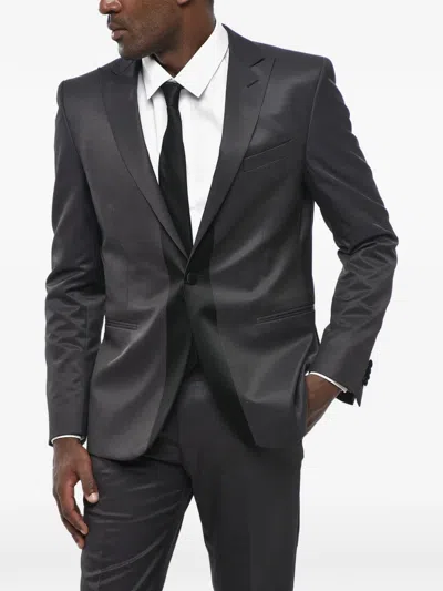 Corneliani Satin-detail Wool-blend Suit In Black