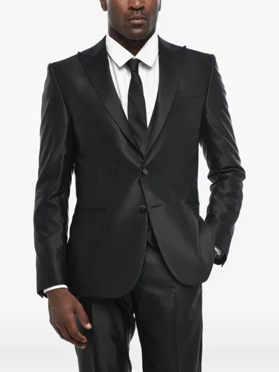 Corneliani Satin-finish Peak-lapel Suit In Black