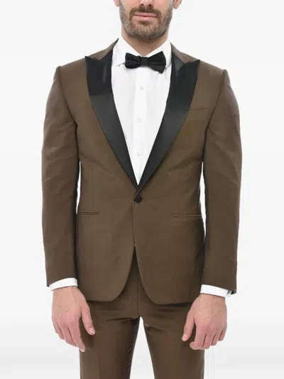 Corneliani Satin-lapel Mohair-blend Suit In Green