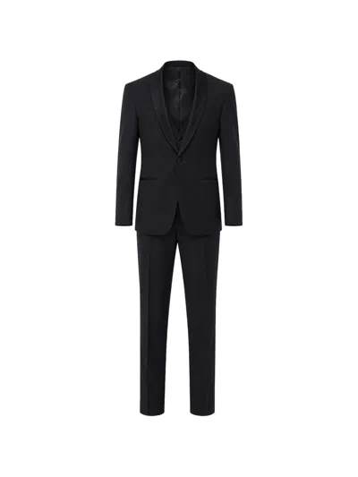 Corneliani Satin-lapel Three-piece Suit In Black
