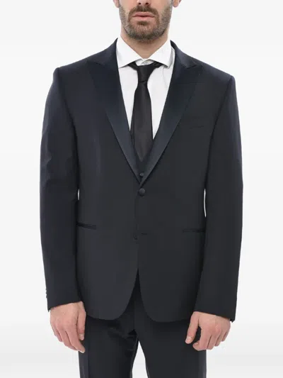 Corneliani Satin-lapel Three-piece Suit In Black
