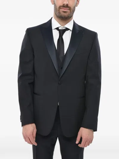 Corneliani Satin-lapel Three-piece Suit In Black