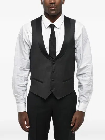 Corneliani Satin-lapel Virgin Wool Waistcoat In Black