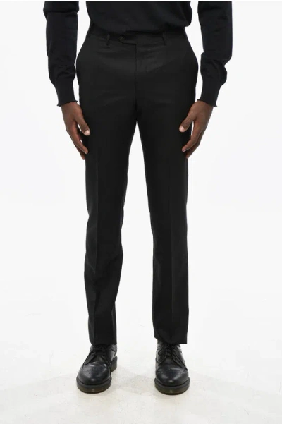 Corneliani Scalloped Hem Virgin Wool Pants In Black