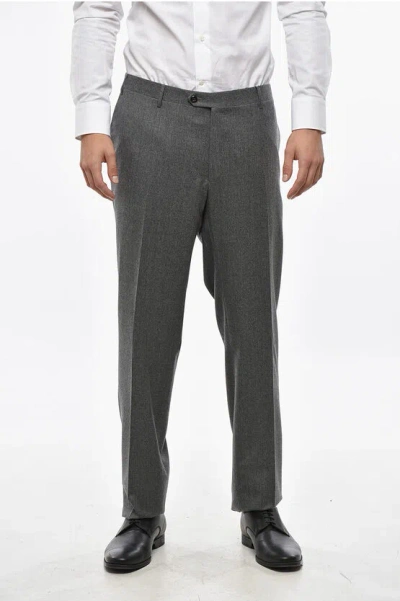 Corneliani Scalloped Hem Virgin Wool Pants In Gray