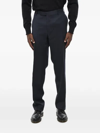 Corneliani Scalloped-hem Wool Trousers In Blue
