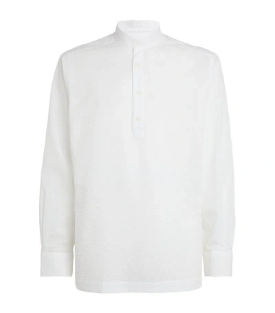Corneliani Seersucker Collarless Shirt In White