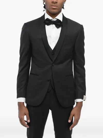 Corneliani Shawl-collar Three-piece Suit In Black