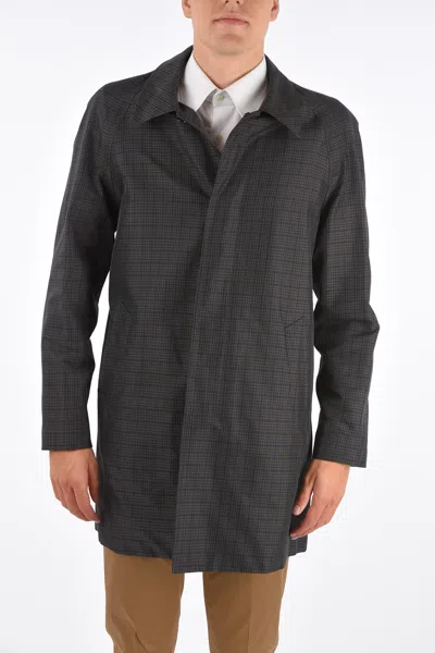 Corneliani Shephard's Check Hidden Closure Balmacaan Coat In Grey