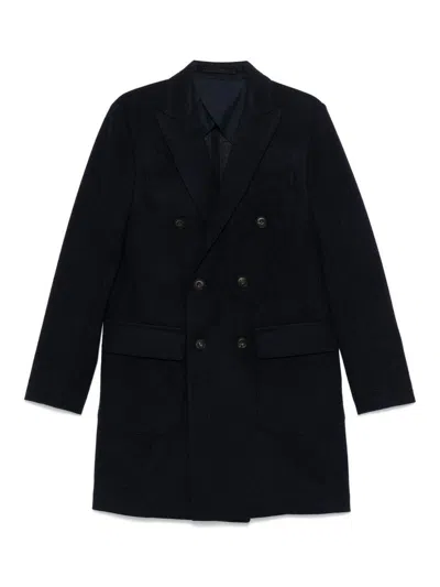 Corneliani Midi Double-breasted Wool Coat In Blue