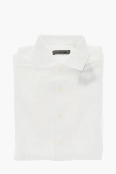 Corneliani Short-sleeve Shirt With Honeycomb Pattern In White