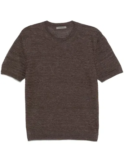 Corneliani Short-sleeved Brown Knit Top With Textured Finish