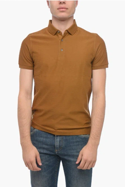 Corneliani Short Sleeved Polo In Brown