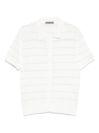 Corneliani Short-sleeved Polo Sweater With Subtle Striped Pattern In White
