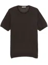 Corneliani Short-sleeved Silk Knitwear Top With Crew Neckline In Black